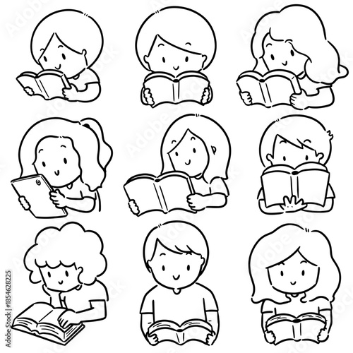 vector set of reader cartoon