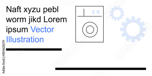 Home appliances, technology, engineering, laundry, innovation, design concepts. Simple washing machine icon with blue gear shapes. Home appliances and technology concepts for utility or repair