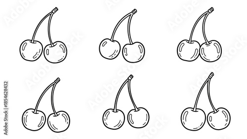 Hand drawn cherry pair seamless pattern in simple black line art