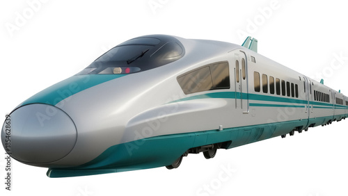 Tableau sur toile Sleek silver and teal bullet train PNG isolated, high-speed rail transport for m