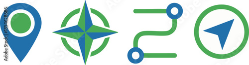 Navigation icons representing location, direction, and travel on a clean white background Free Download Navigation icons representing location, direction, and travel on a clean white background - GFXLoad
