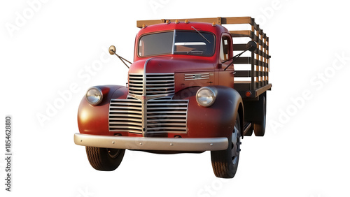 Schilderij op canvas Vintage red farm truck PNG isolated on transparent background, classic American