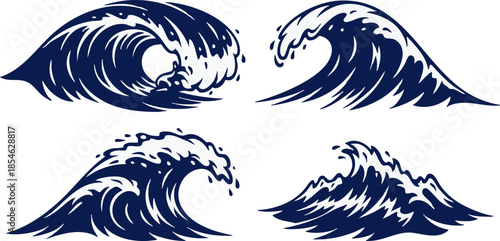 Collection of ocean waves illustration in various styles and forms