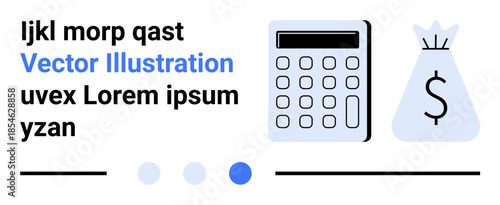 Calculator and money bag symbolizing financial management, budgeting, and savings. Ideal for business, accounting, finance tracking, saving tips, investment, economic analysis simple landing page