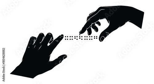 Two hands reaching for each other with braille dots connecting them a striking silhouette