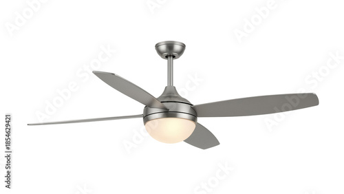 Cuadro en lienzo Modern silver ceiling fan with light isolated PNG, contemporary home lighting fi