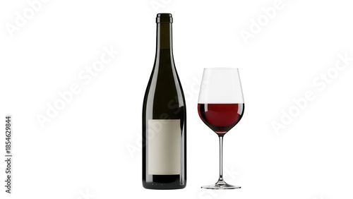 Tableau sur toile Elegant red wine bottle and glass isolated PNG, full of rich color, perfect for