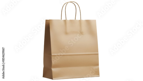 Brown paper shopping bag isolated PNG on transparent background, eco-friendly reusable grocery bag for retail and carrying items