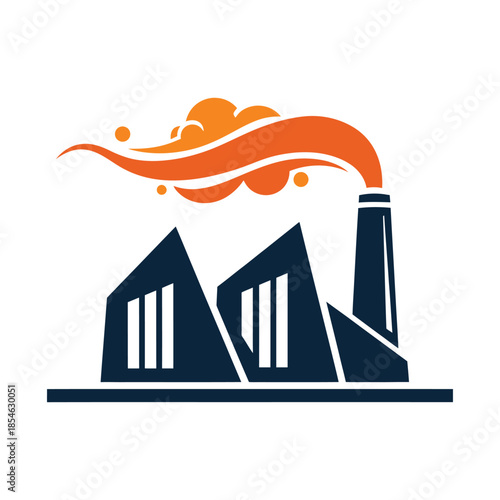 Industrial Factory Building with Smoke Emission Icon - Air Pollution and Manufacturing Concept Vector Illustration