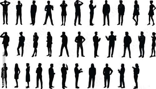 People silhouettes collection isolated men and women standing posing gesturing black vector illustration set for business lifestyle design