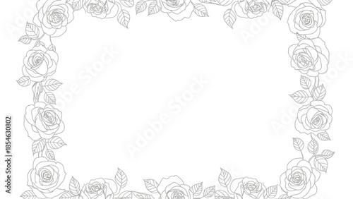 Elegant floral frame featuring delicate line art roses arranged around the border for a