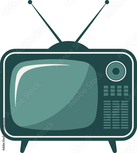 Retro Television Set with Antennas and Teal Green Casing on White Background Keywords: television, TV, retro, vintage, antique, old