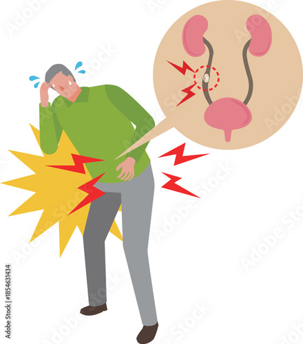 尿路結石で苦しむ男性