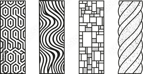 Geometric design decorative privacy screens pattern set vector black design.