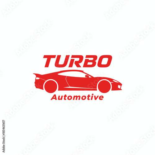 Dynamic red sports car silhouette logo for "Turbo Automotive," representing speed, high-performance engineering, and professional vehicle services