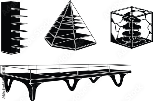 Isometric display stand retail equipment for shop interior 3d vector illustration.