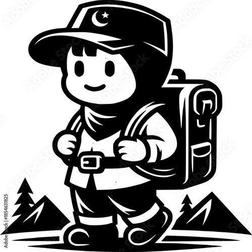 Adventure Begins: A determined explorer, fully equipped with a backpack, strides confidently through the wilderness, ready to conquer the path ahead.