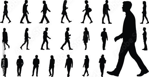 Walking people silhouettes collection isolated men and women human figures set black vector illustration for urban lifestyle motion design