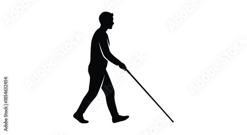 A striking image of a man walking with a cane presented as a dark silhouette