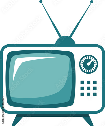 Vintage television set with rabbit ear antennas and dial controls Keywords: television, TV, vintage, retro, antique, old, classic