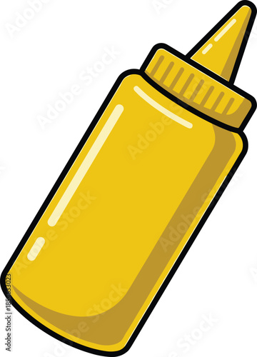 Yellow Squeeze Bottle of Mustard with Black Outline and Cap Keywords: mustard, ketchup, condiment, sauce, bottle, squeeze bottle