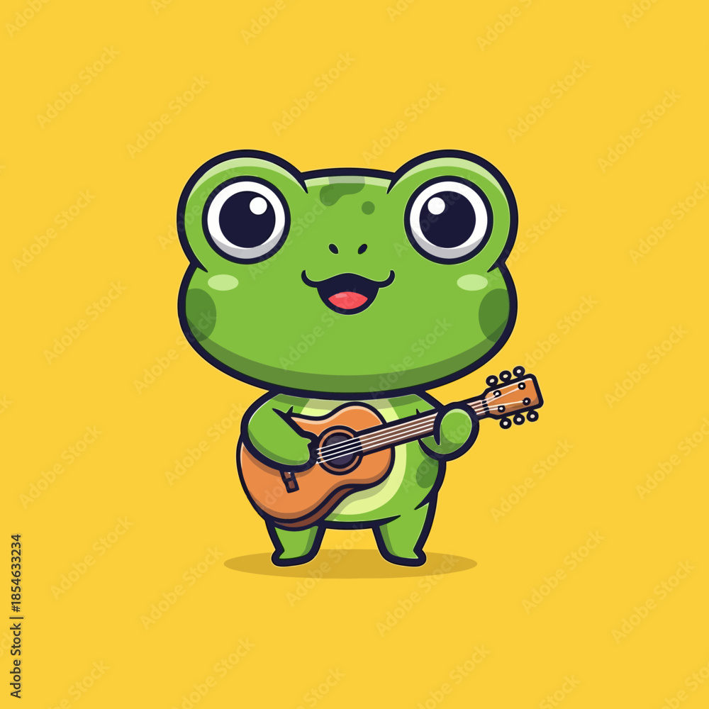 Fototapeta premium Cute Cartoon Frog Playing Guitar.