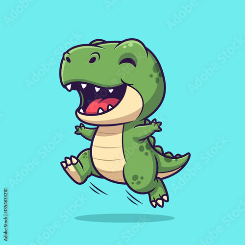 Cute Cartoon Dinosaur Jumping with Joy.