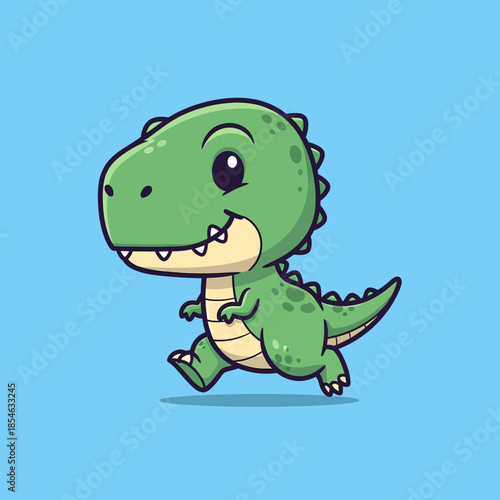 Cute Cartoon T-Rex Running Happy Illustration.