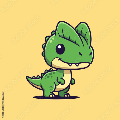 Cute Green Dinosaur Cartoon Character.