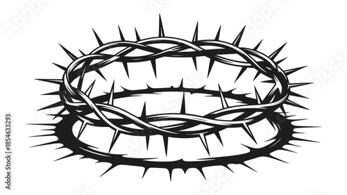 Stylized black and white illustration of a crown of thorns, a religious symbol of sacrifice