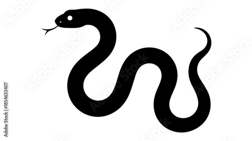 Simple black silhouette of a snake with its tongue extended on a stark