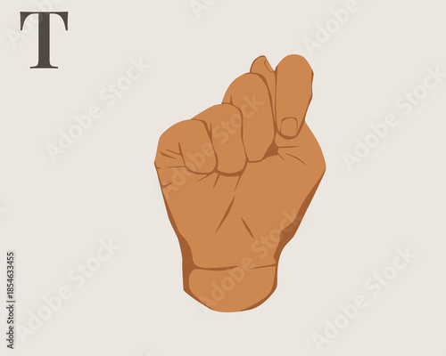Hand Sign Language Letter T Vector. American Sign Language ASL Alphabet Vector. Editable Vector