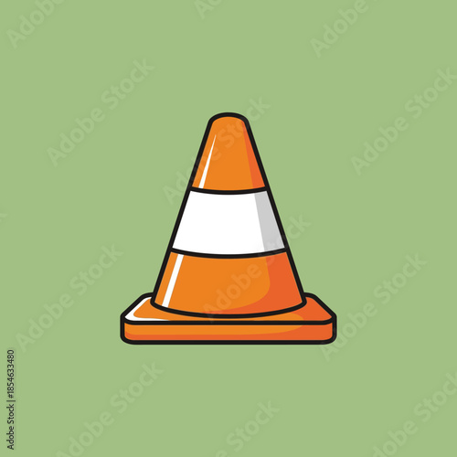 Orange traffic cone with white stripe on green background.
