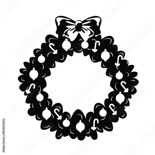 Silhouette Christmas wreaths and frames with fir branches, berries, leaves, pine cones and snowflakes. Winter floral decor. vector illustrations.