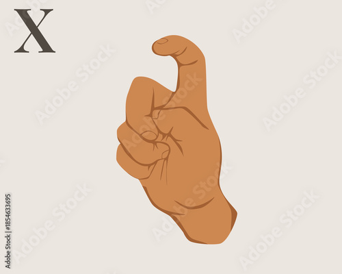 Hand Sign Language Letter X Vector. American Sign Language ASL Alphabet Vector. Editable Vector