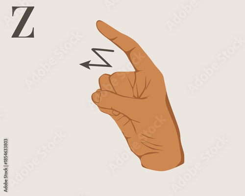 Hand Sign Language Letter Z Vector. American Sign Language ASL Alphabet Vector. Editable Vector