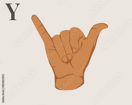 Hand Sign Language Letter Y Vector. American Sign Language ASL Alphabet Vector. Editable Vector