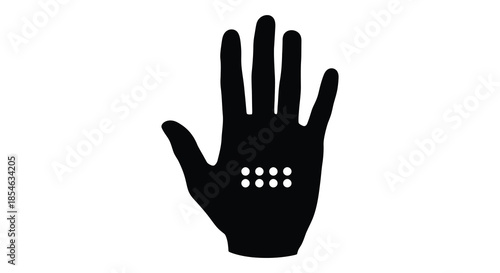 A striking black silhouette of a human hand with dots on the palm a simple illustration silhouette