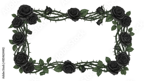 Elegant frame decorated with gothic black roses and thorny branches for versatile use