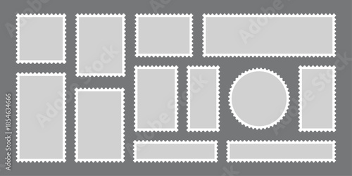 Minimalist Black postage stamp frame set with zigzag edge or Different set of rectangle and square postage frames vector illustration