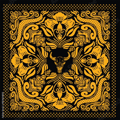 BANDANA UNIQ BUFFALOW HEAD GOLD PATTREN