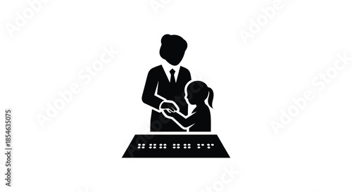 A father and daughter sharing a tender moment depicted in a striking black silhouette