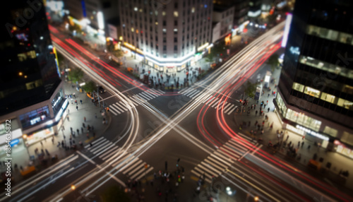 Out of focus, blurred city street, dynamic traffic, long exposure, urban life, people, cars, night photography,  background