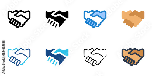 Hand shake icons set multiple style collection. Editable stroke 
