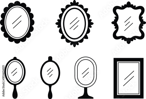 Five Different Framed Mirrors in Black and White Line