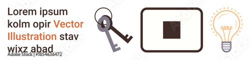 Security, creativity, problem-solving, innovation, idea generation, digital access. Two keys, a square icon and a light bulb. Security and creativity concept for digital and innovative