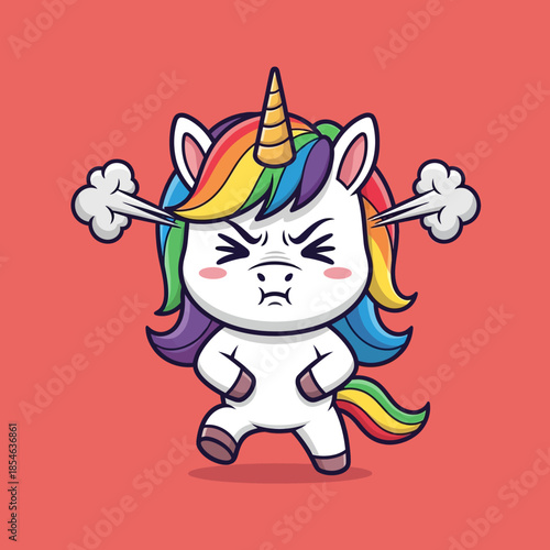 Angry Unicorn Cartoon Illustration with Steam Coming Out of Ears.