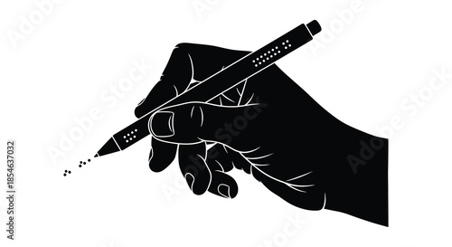 A striking black silhouette of a hand delicately holding and using a pen silhouette