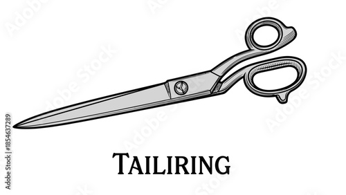 Vintage tailor shears illustration with hand drawn scissors and tailoring label