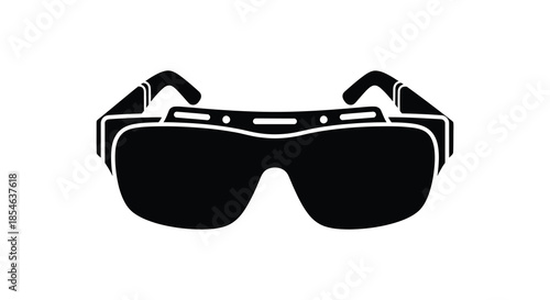 A striking black eyewear design is presented against a white backdrop a bold silhouette